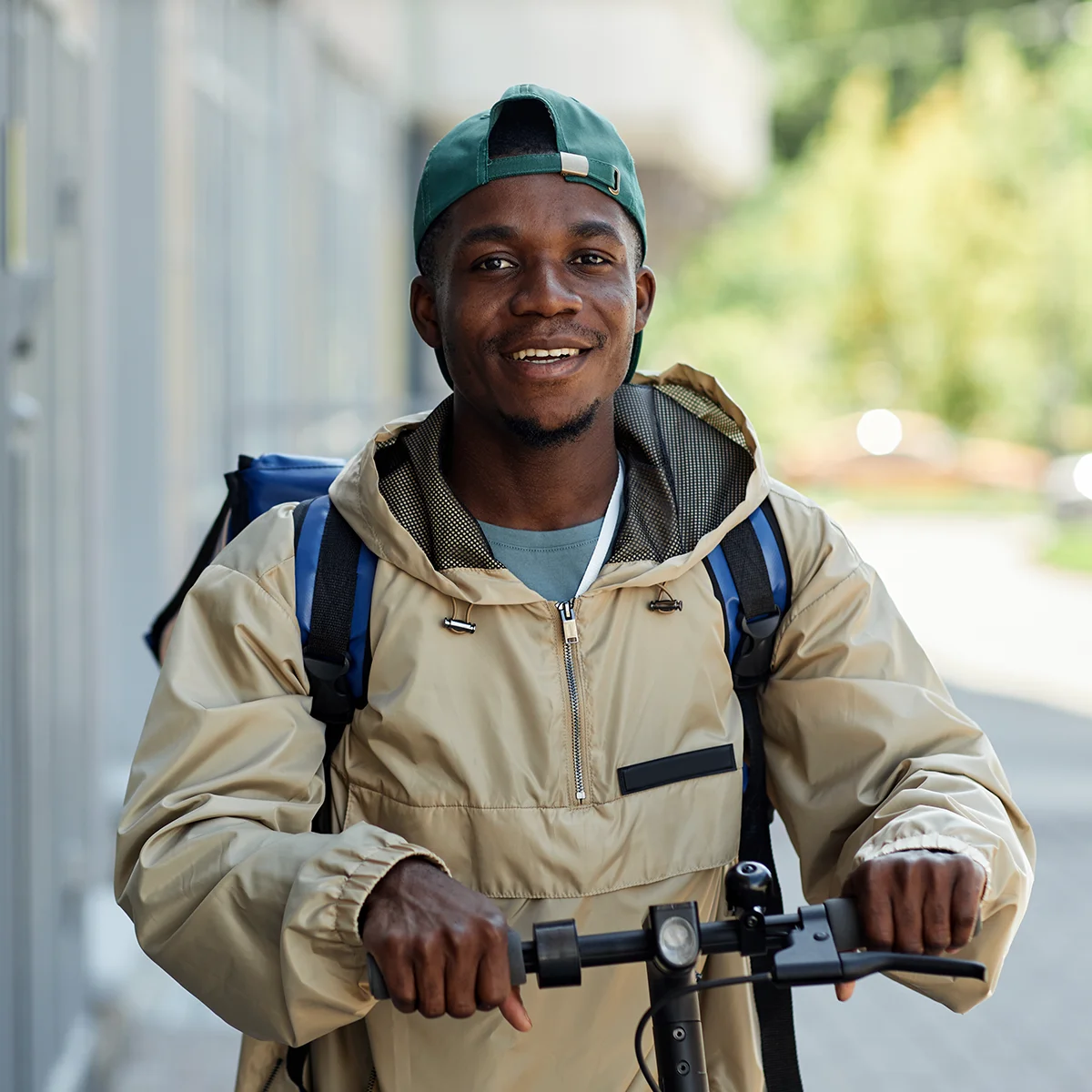 homeless man on scooter in need of emergency shelter